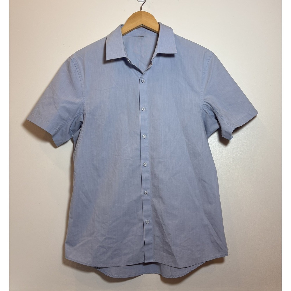 Lululemon Mens Medium Intent Short Sleeve Button Down Shirt Blue Office Academic